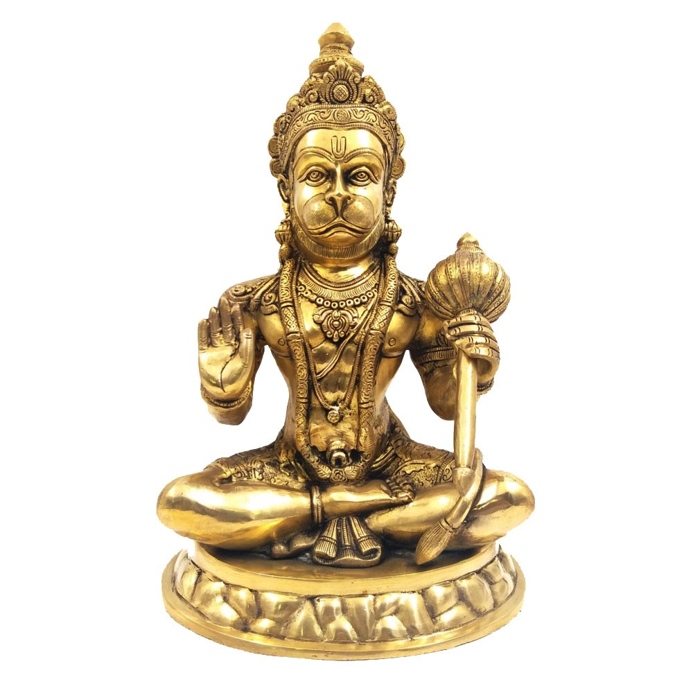 Brass Hanumanji Sitting Idol L10" x W8" x H15.50"